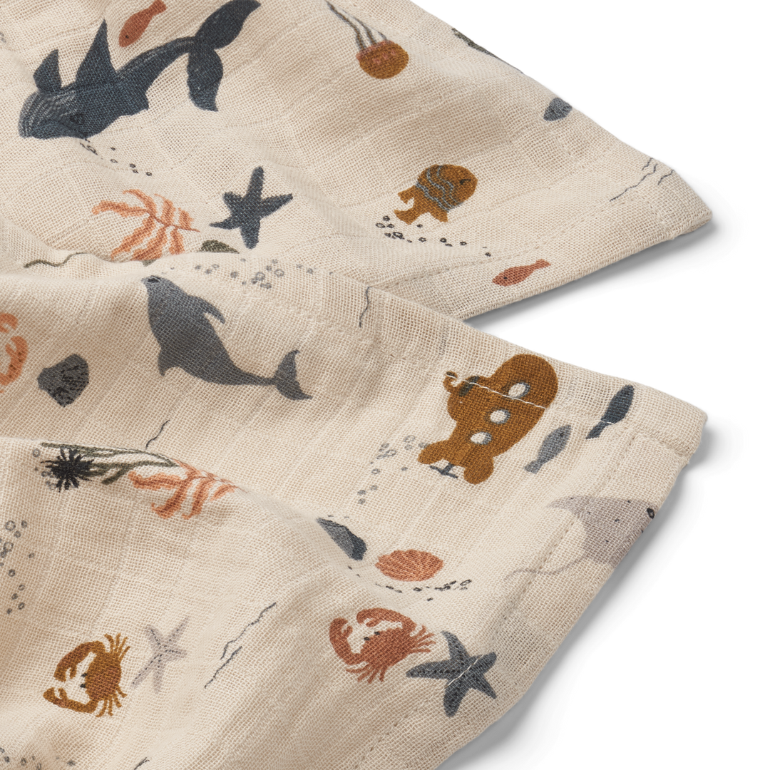 Liewood - Lewis Muslin Cloths - Sea Creature / Sandy - Mabel & Fox