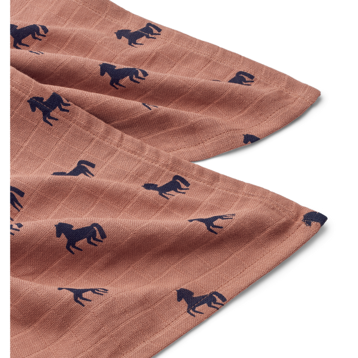 Liewood - Lewis Muslin Cloths - Horses / Dark Rosetta (2 Pack)