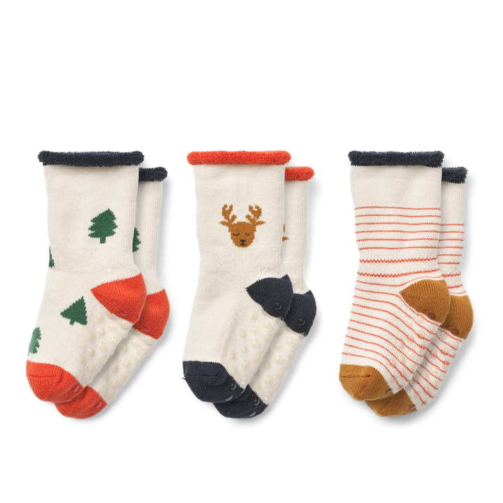 Liewood - Eloy Baby Socks - Holiday Reindeer / Sandy (3 Pack)