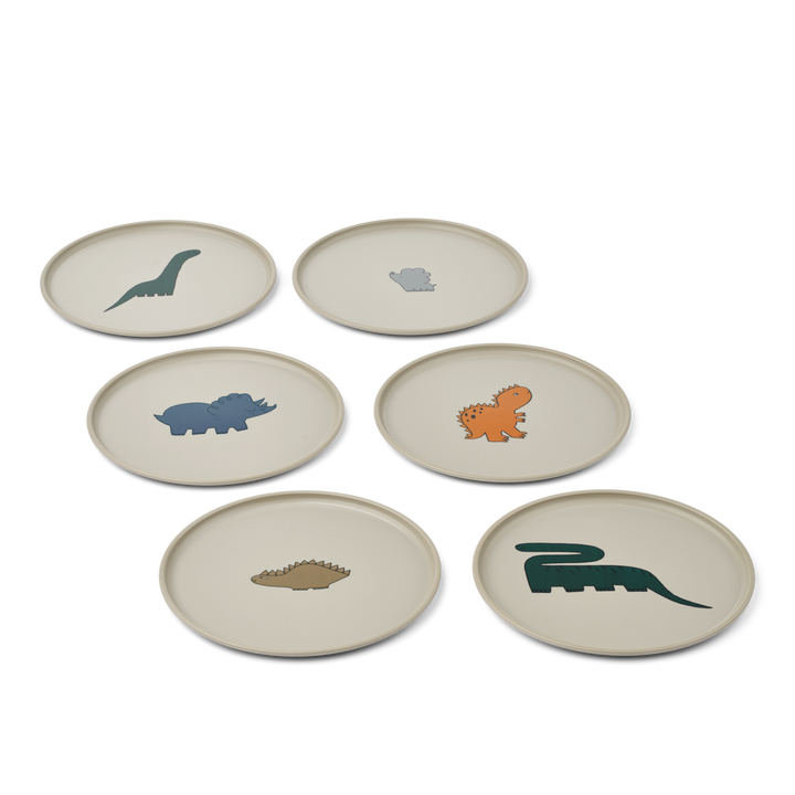 Liewood - Remco Plate - Dinosaurs / Mist (6 Pack)