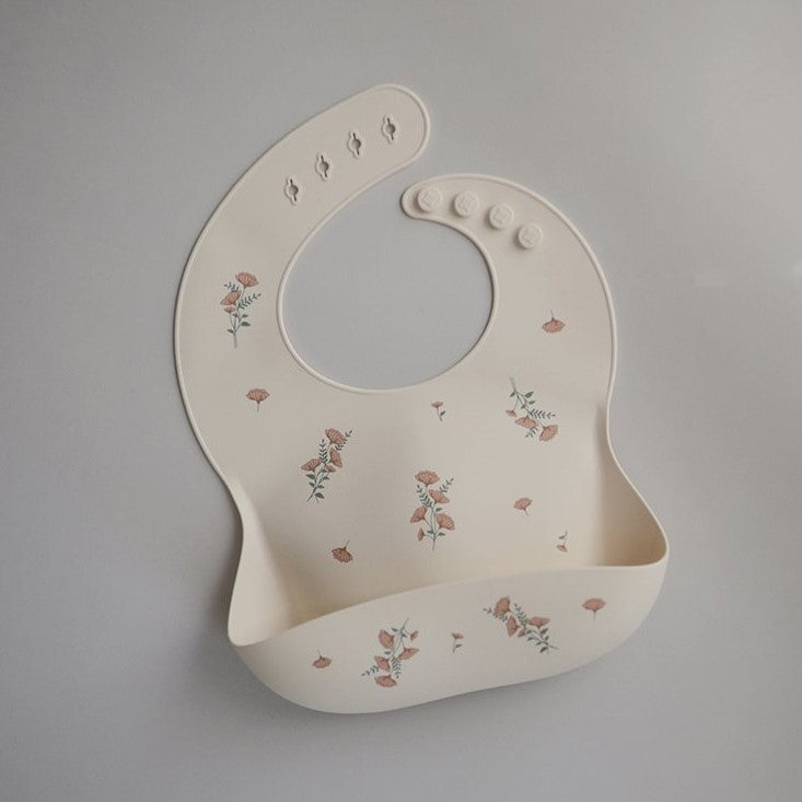 Mushie - Silicone Bib - Pink Flowers - Mabel & Fox