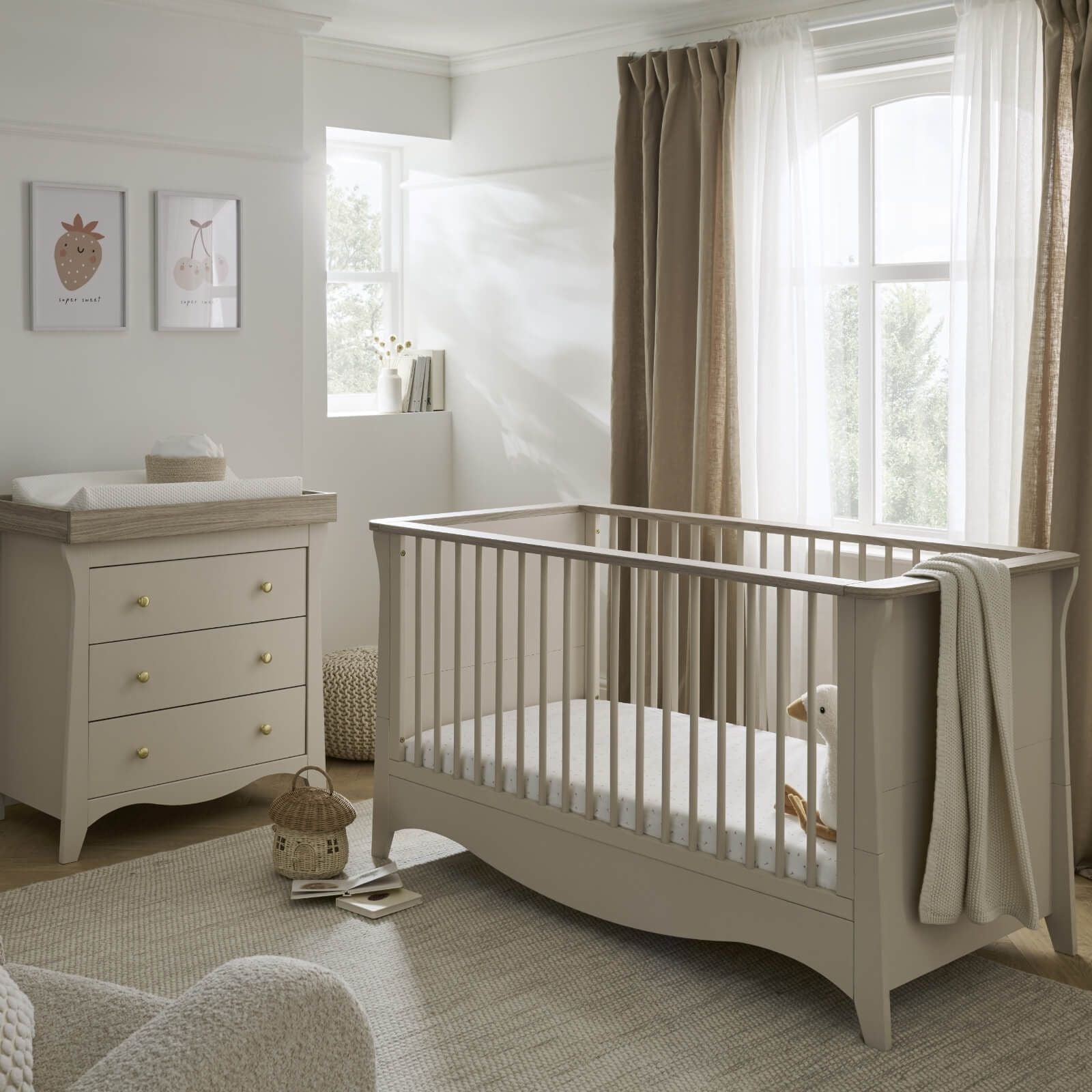 CuddleCo Clara Cot Bed Dresser Changer 2 Piece Cashmere Ash Mabel Fox