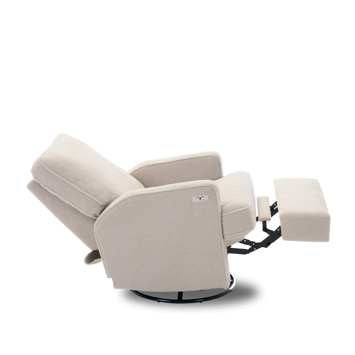 OBaby - Madison Electric Swivel Glider Recliner Chair - Teddy Fabric - Ivory