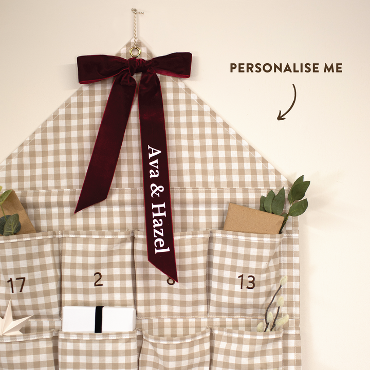 PRE-ORDER - Mabel & Fox - Personalised Advent Calendar - Gingham Bow