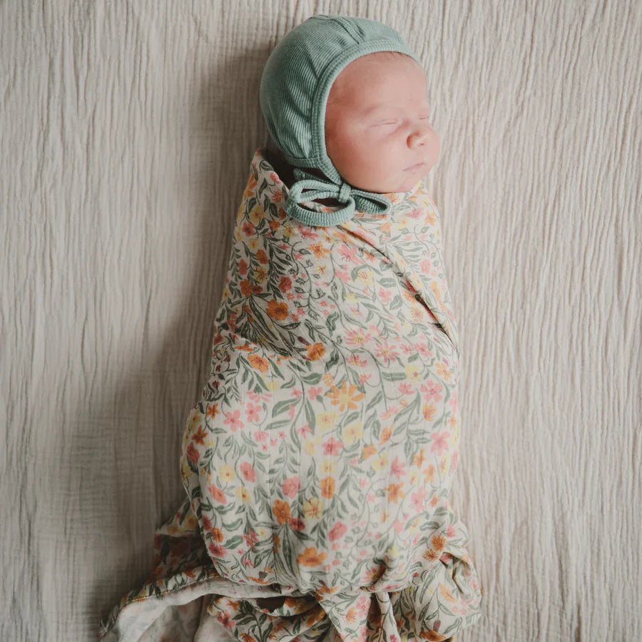 Mushie - Organic Swaddle - Pastel Blooms