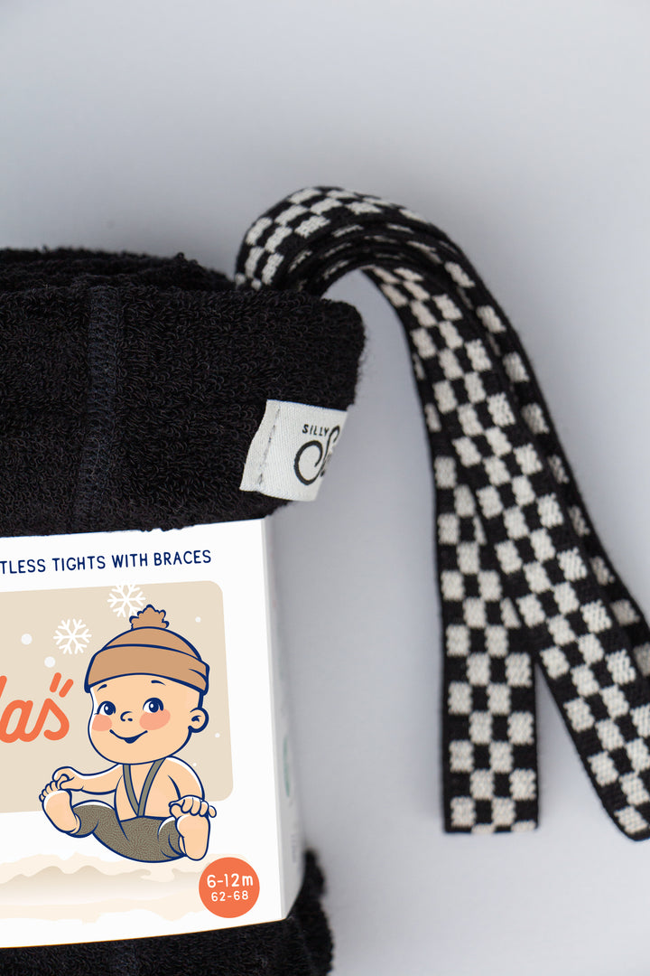 Silly Silas - Retro Teddy Footless Cotton Tights - Classic Black Checked - Mabel & Fox