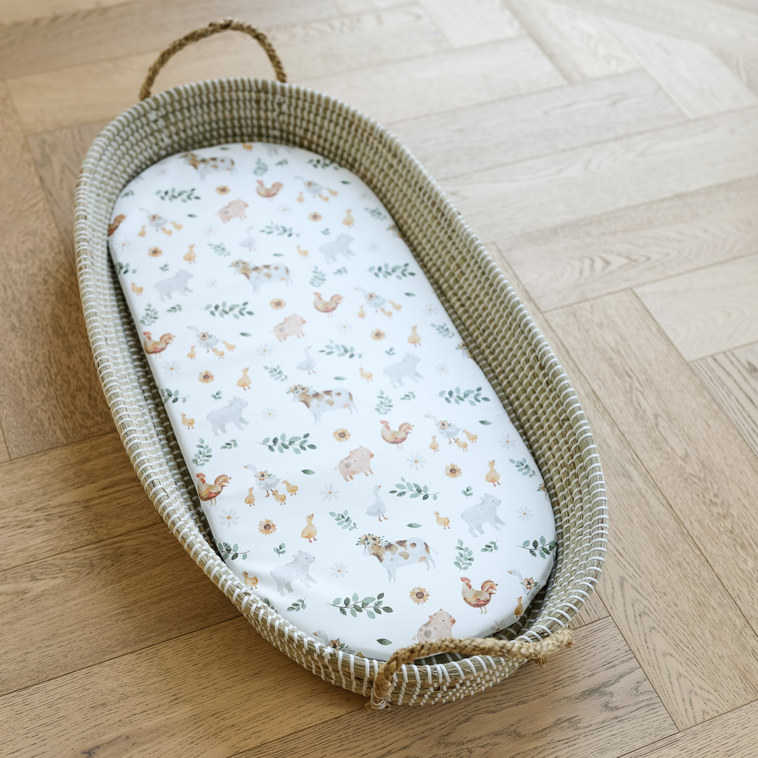 Mabel & Fox -  Basket Changing Mat - Farmyard Animals - Mabel & Fox