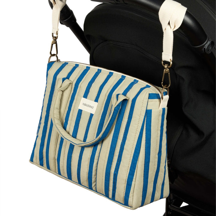 Nobodinoz - Stories Limited Edition Stroller Organiser - Green Blue Stripes