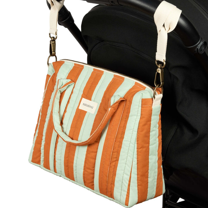 Nobodinoz - Stories Limited Edition Stroller Organiser - Green Orange Stripes