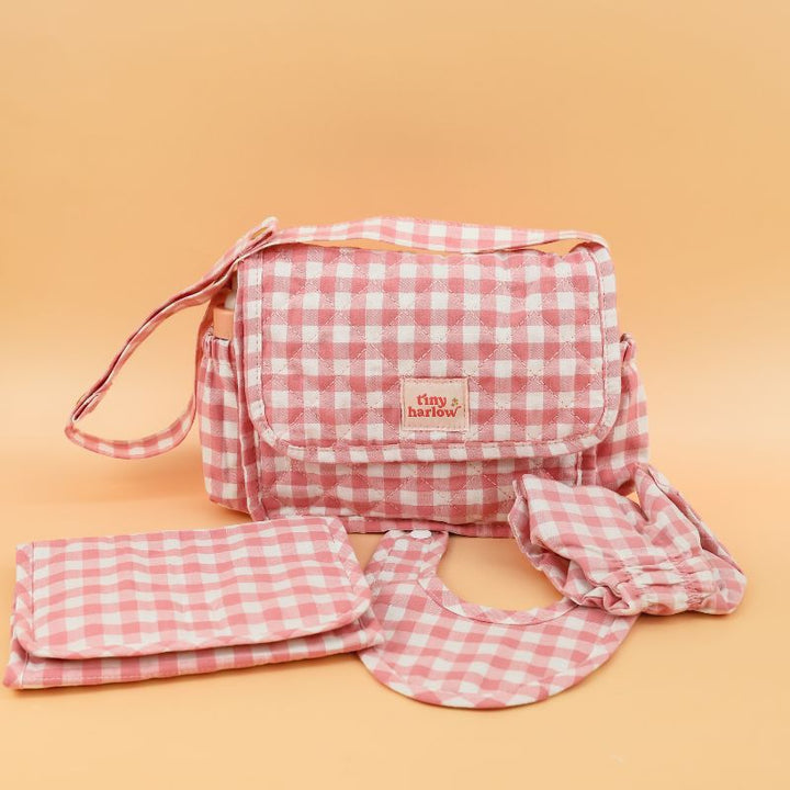 Tiny Harlow - Dolls Nappy Bag - Pink Gingham