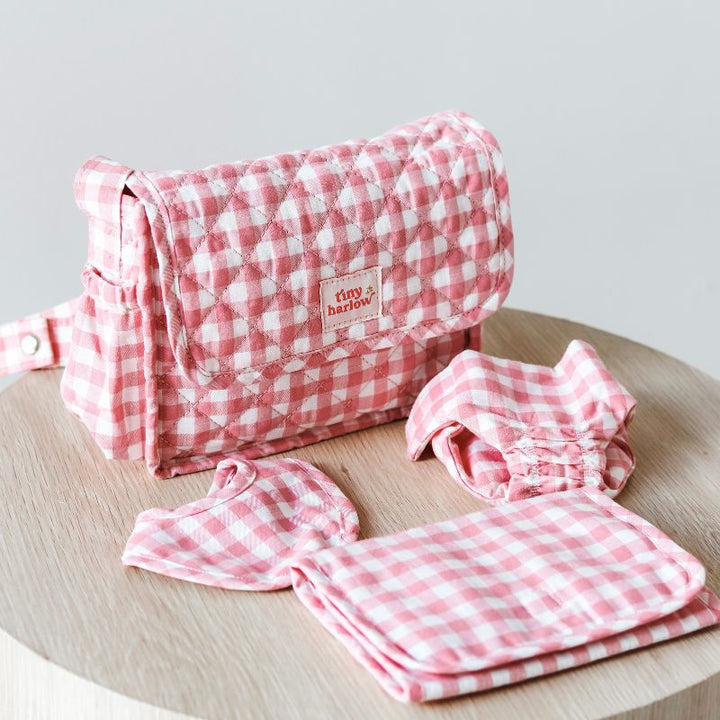 Tiny Harlow - Dolls Nappy Bag - Pink Gingham