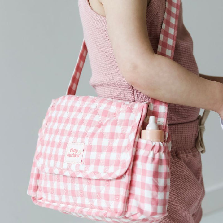 Tiny Harlow - Dolls Nappy Bag - Pink Gingham