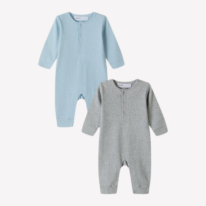 Mabel & Fox - Ribbed Rompers - Blue / Grey (2 Pack)