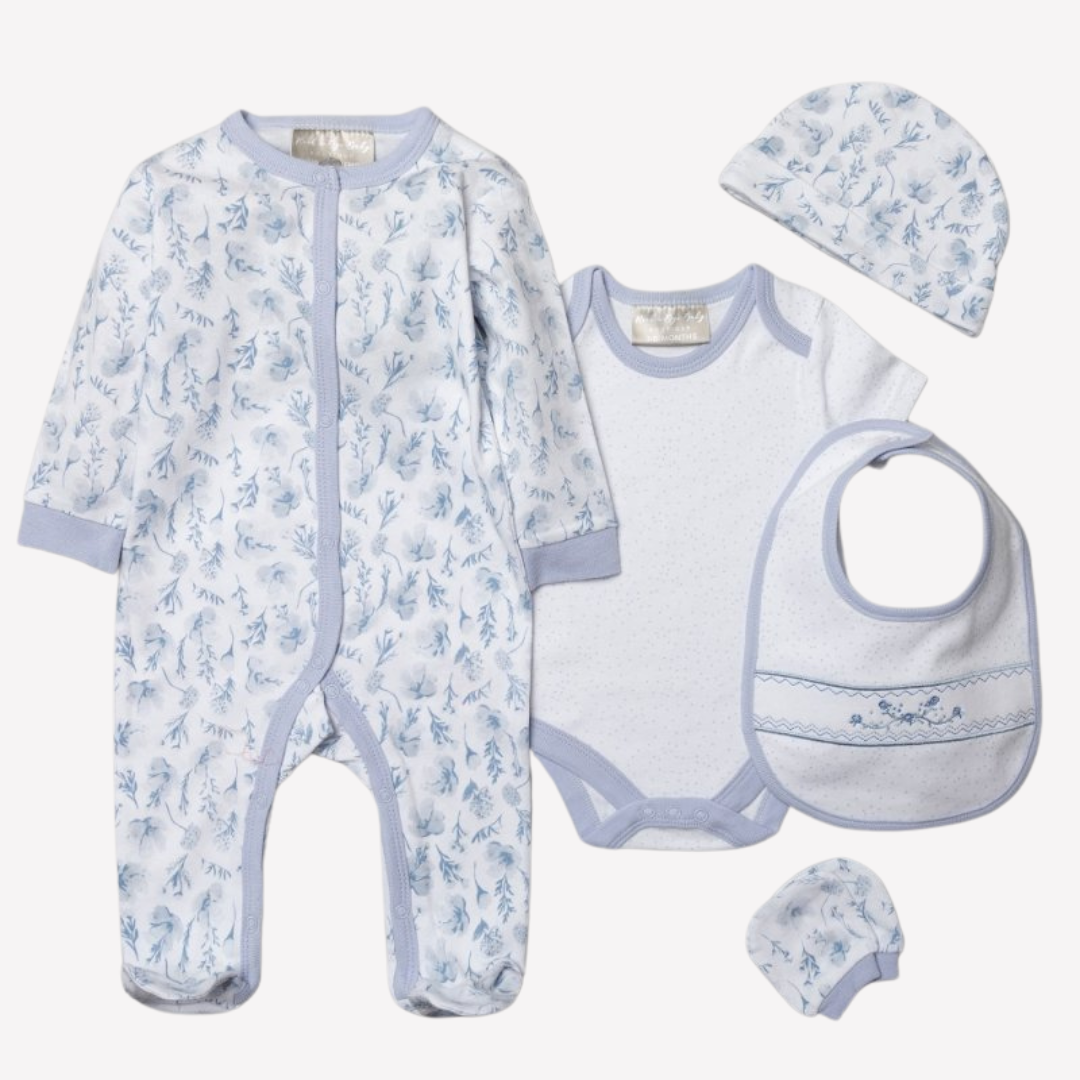 Mabel & Fox - 5 Piece Outfit Set - Blue Florals