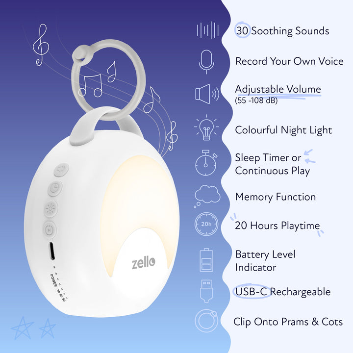 Zello - YourVoice Portable White Noise Machine & Night Light