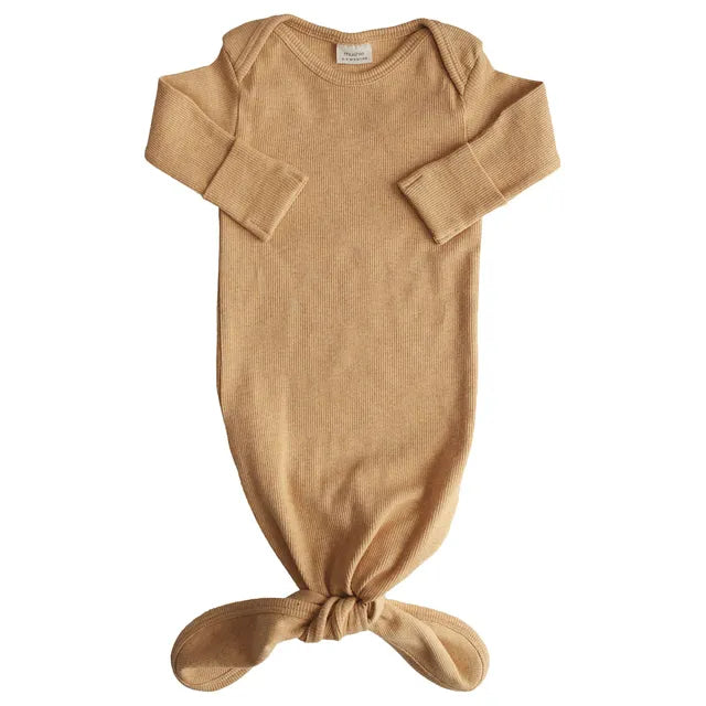 Mushie - Ribbed Knotted Baby Gown - Mustard Melange