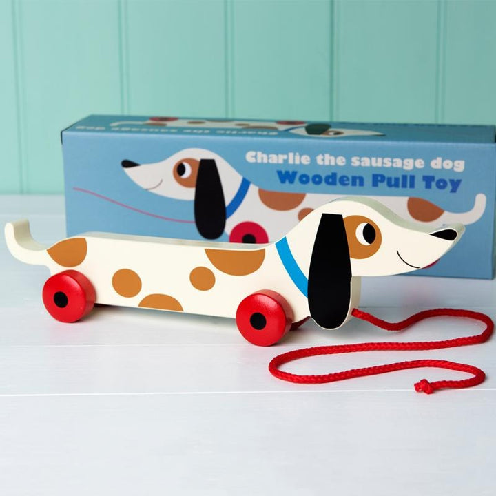 Rex London - Traditional Wooden Pull Toy - Charlie the Sausage Dog