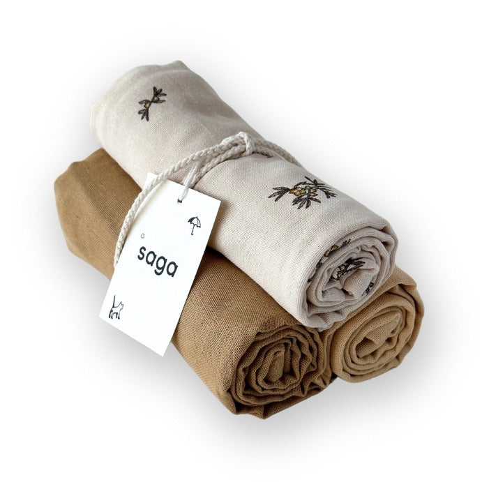 Saga Copenhagen- Organic Cotton Muslin Cloths - Mixed Honey (3 Pack)