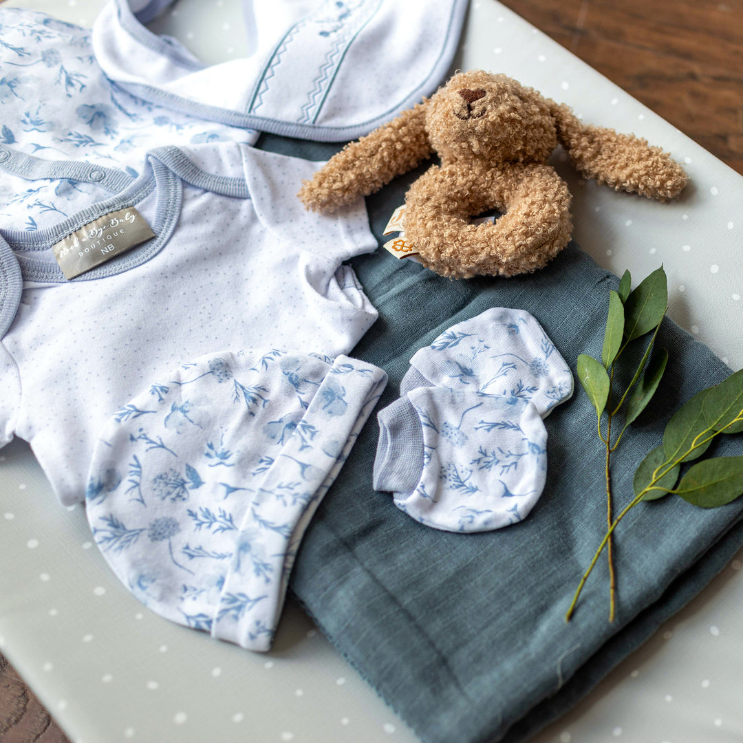 Mabel & Fox - 5 Piece Outfit Set - Blue Florals