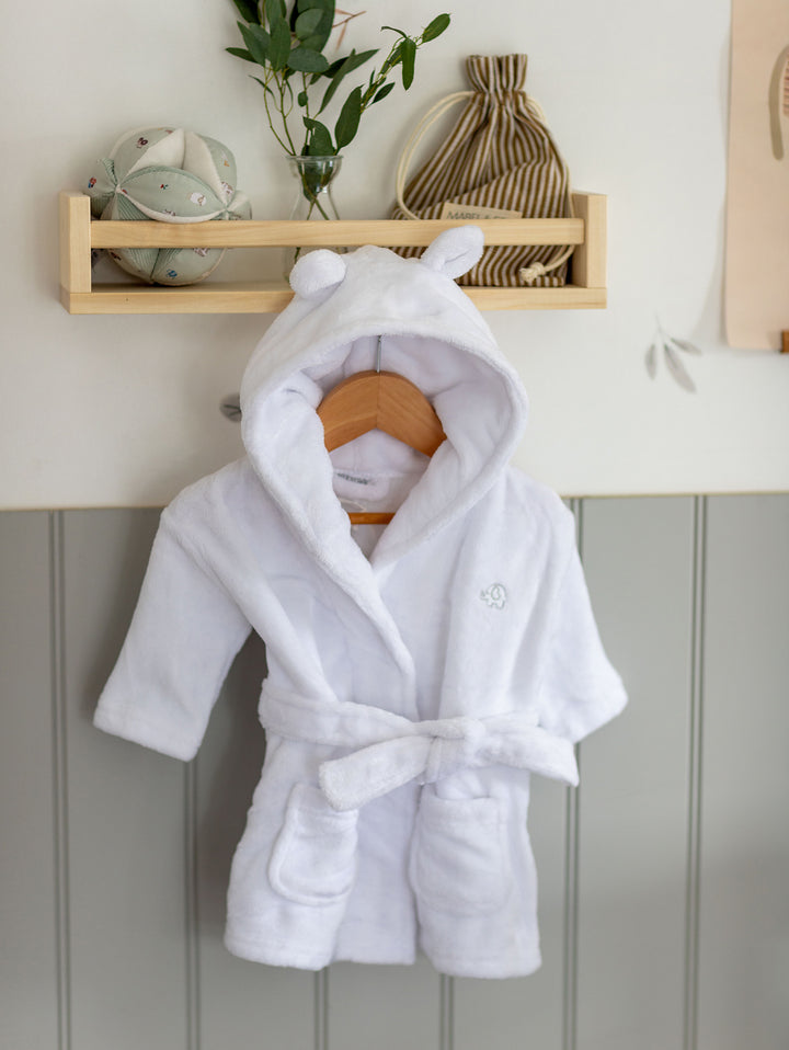 MABEL & FOX - BABY HOODED DRESSING GOWN - WHITE