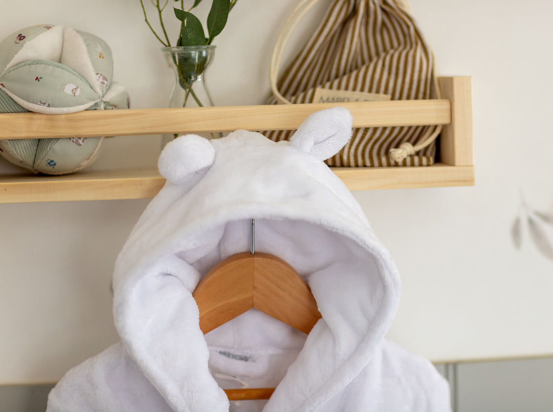 MABEL & FOX - BABY HOODED DRESSING GOWN - WHITE