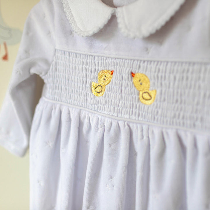 Mabel & Fox - Smocked Velour All In One - Chicks