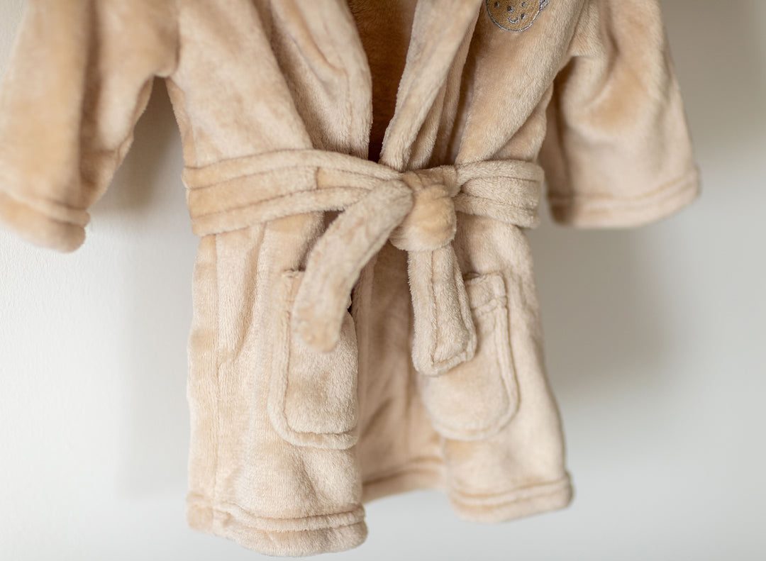 MABEL & FOX - BABY HOODED DRESSING GOWN - CARAMEL