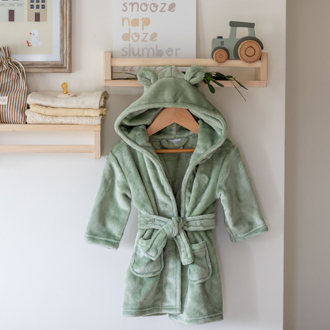 MABEL & FOX - BABY HOODED DRESSING GOWN - SAGE GREEN