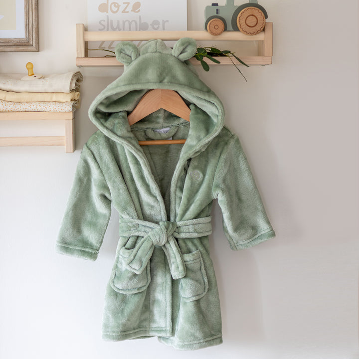 MABEL & FOX - BABY HOODED DRESSING GOWN - SAGE GREEN