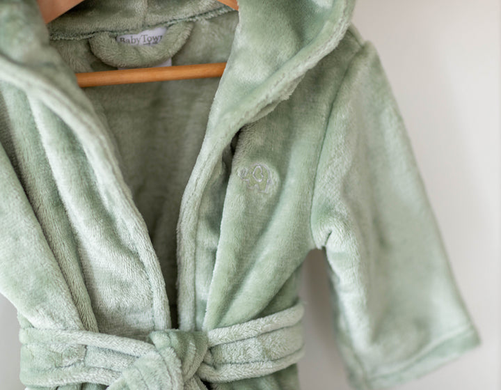 MABEL & FOX - BABY HOODED DRESSING GOWN - SAGE GREEN