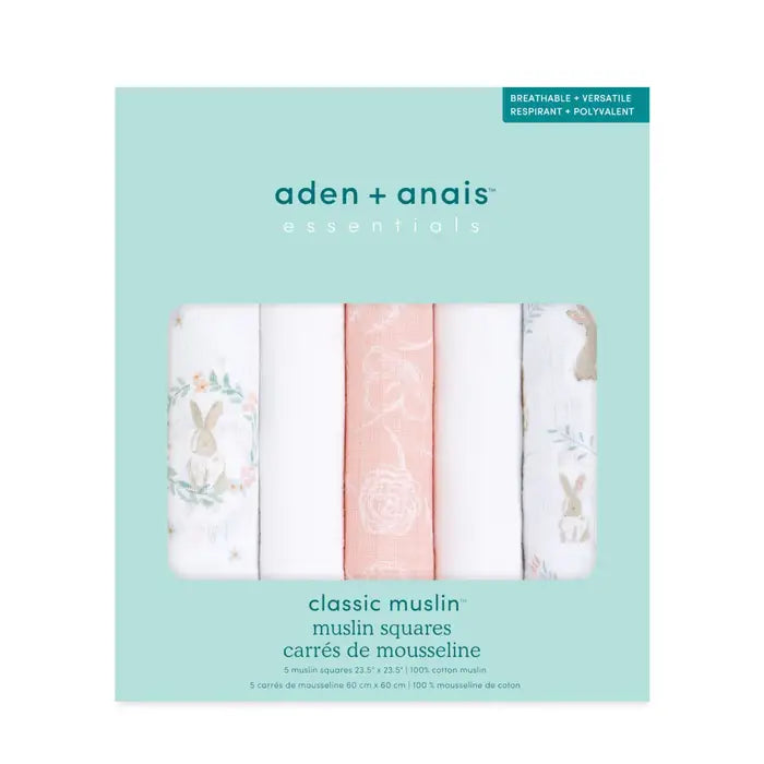 Aden + Anais - Cotton Muslin Squares - Blushing Bunnies (5 Pack)