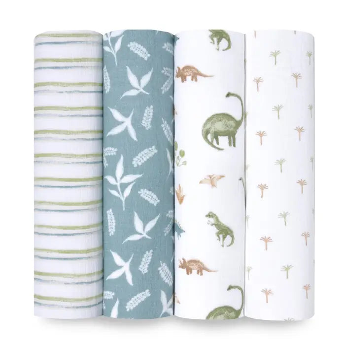 Aden + Anais - Muslin Swaddle Blankets - Dino Jungle (4 Pack)