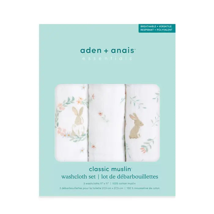 Aden + Anais - Muslin Washcloth Set - Blushing Bunnies (3 Pack)
