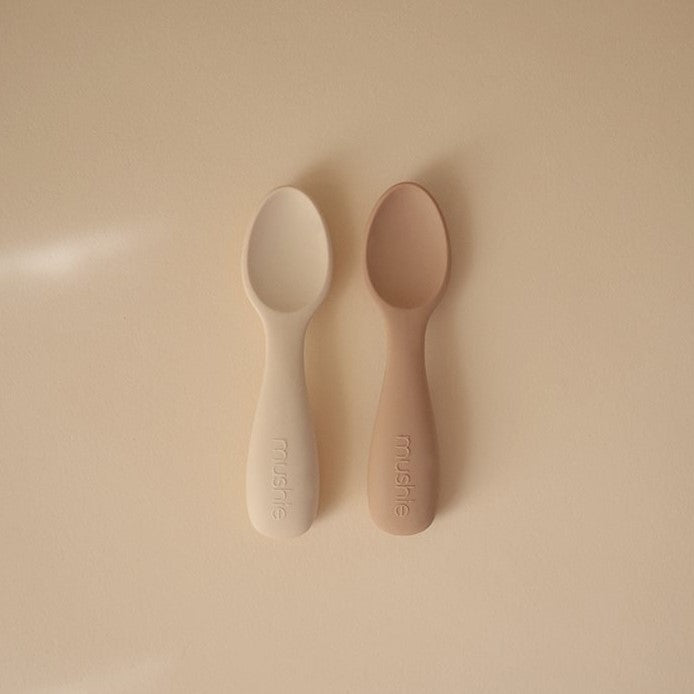 Mushie - Silicone Toddler Starter Spoons- Natural/Shifting Sands (2 Pack)