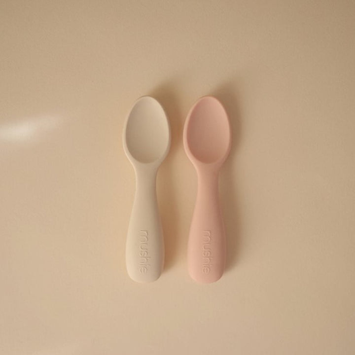 Mushie - Silicone Toddler Starter Spoons- Blush/Shifting Sands (2 Pack)