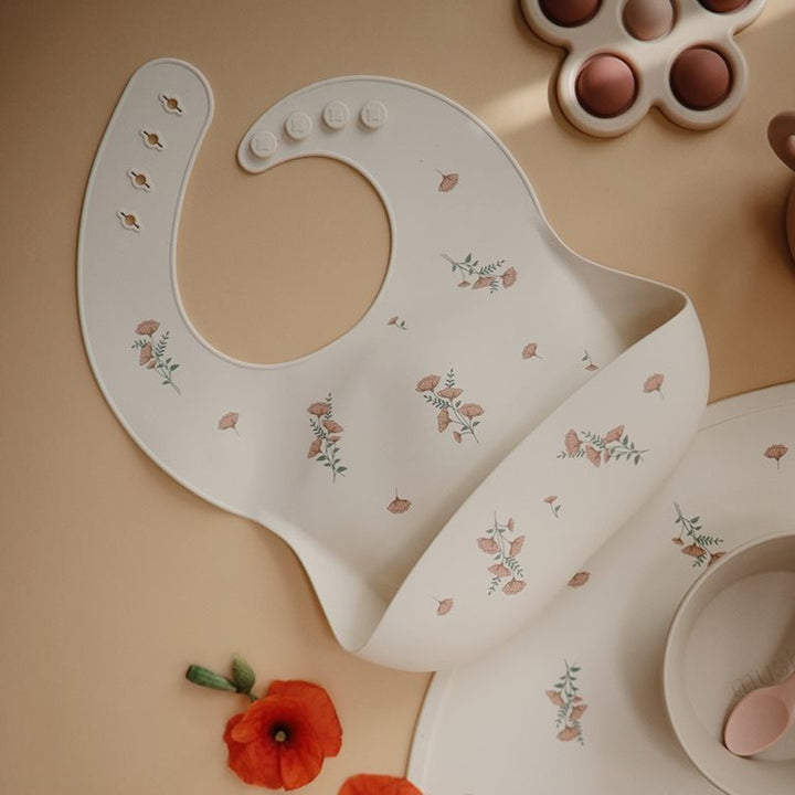 Mushie - Silicone Bib - Pink Flowers - Mabel & Fox