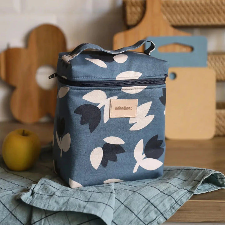 Nobodinoz - Hyde Park Insulated Baby Bottle And Lunch Bag - Blue Black Tulips