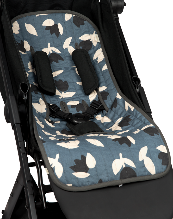 Nobodinoz - Hyde Park - Universal Stroller Pad - Blue Black Tulips