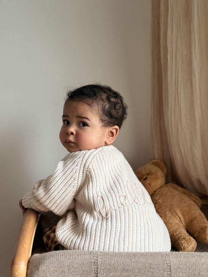 Mabel & Fox - Knitted Cardigan with Embroidery - Cream - Mabel & Fox