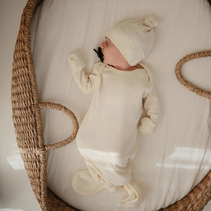 Mushie - Ribbed Knotted Baby Gown - Ivory