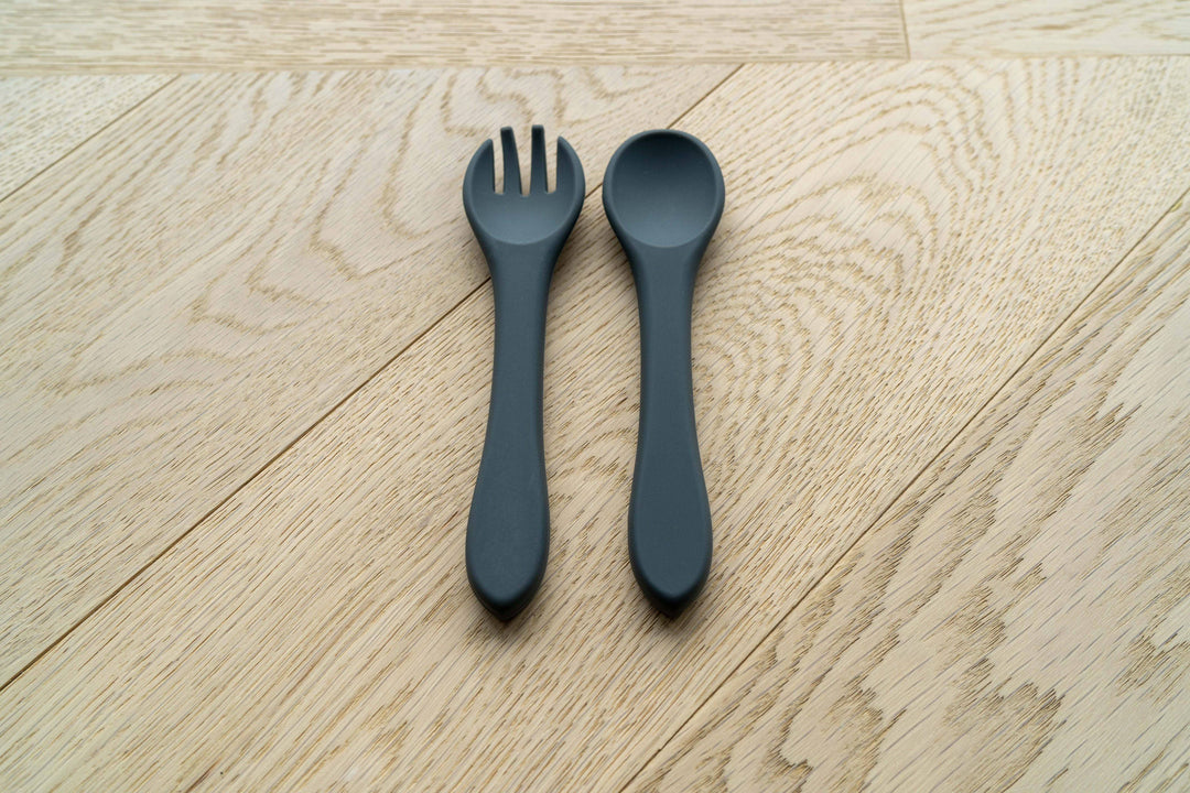 Mabel & Fox - Silicone Tableware - Spoon & Fork Set - Dark Grey - Mabel & Fox