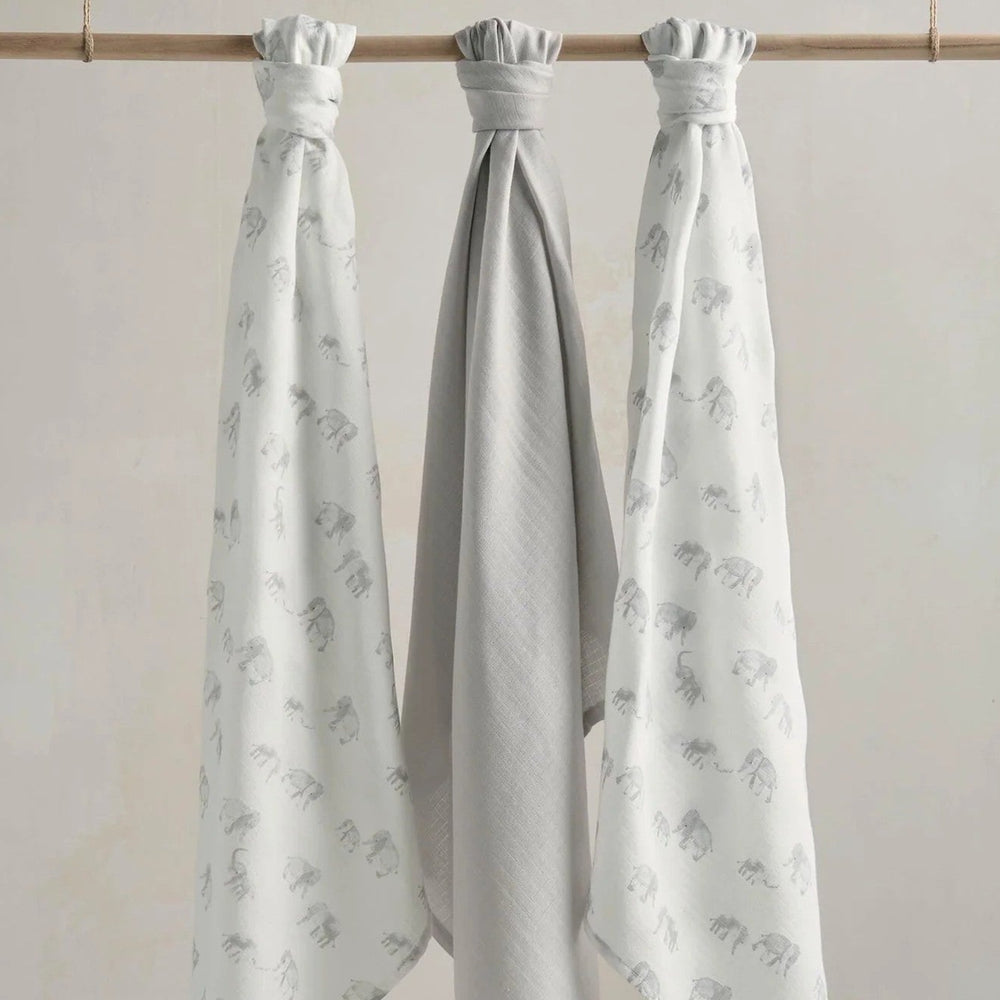 Mamas & Papas - Large Muslin Cloths (3 Pack) - Welcome to the World Elephant - Mabel & Fox