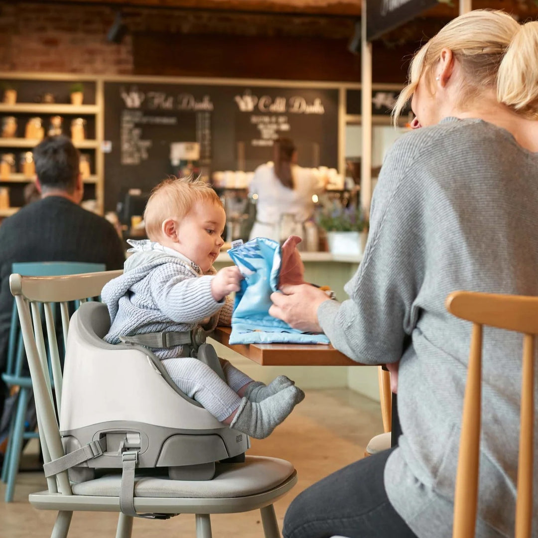 Mamas & Papas - Bug 3-in-1 Floor & Booster Seat with Activity Tray - Pebble Grey - Mabel & Fox