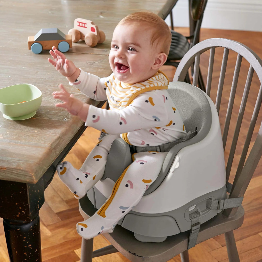 Mamas & Papas - Bug 3-in-1 Floor & Booster Seat with Activity Tray - Pebble Grey - Mabel & Fox