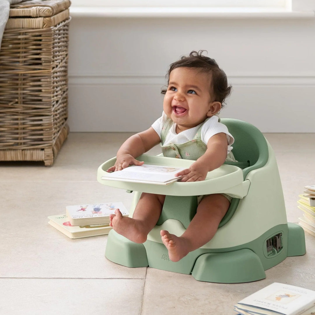 Mamas & Papas - Bug 3-in-1 Floor & Booster Seat with Activity Tray - Eucalyptus - Mabel & Fox