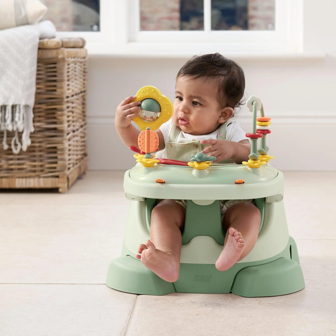 Mamas & Papas - Bug 3-in-1 Floor & Booster Seat with Activity Tray - Eucalyptus - Mabel & Fox