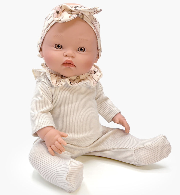 MiniKane - Doll - Olympe In Sleep Well In Linen Ribbing With Headband Set