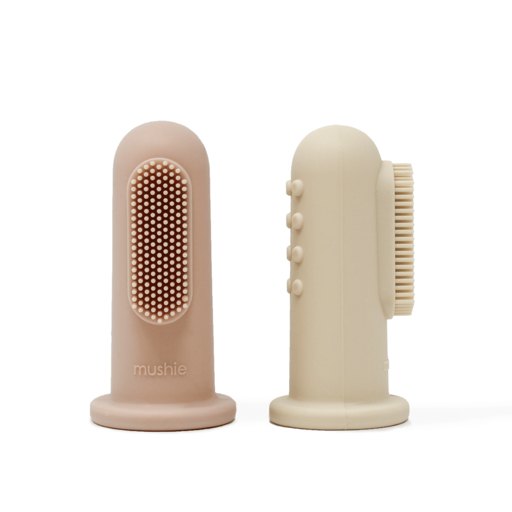 Mushie - Finger Toothbrush Blush/Shifting Sand - Mabel & Fox