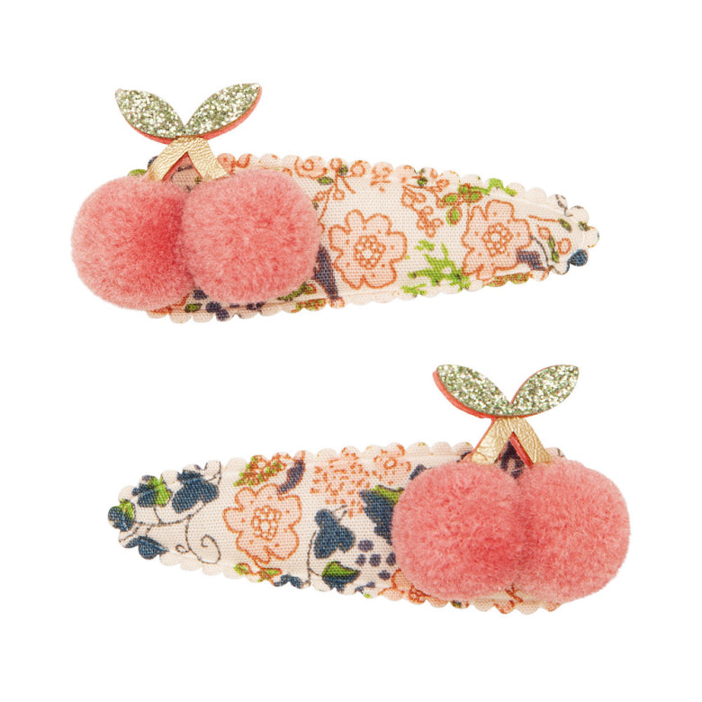 Mimi & Lula - Hair Clips - Floral Cherry Pom Pom (2 Pack) - Mabel & Fox