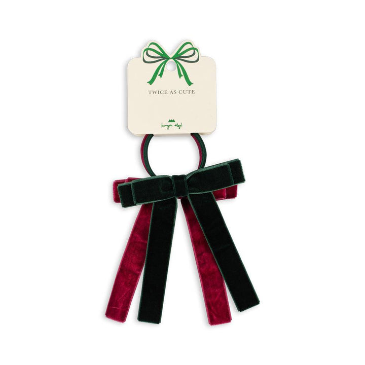 Konges Slojd - Velvet Bow Hair Elastic Bands - Green/Sangria